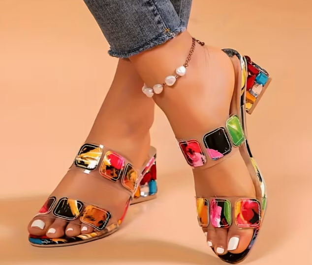 Sandales Bijou Multicolores – Talon Orné de Strass