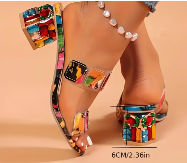 Sandales Bijou Multicolores – Talon Orné de Strass